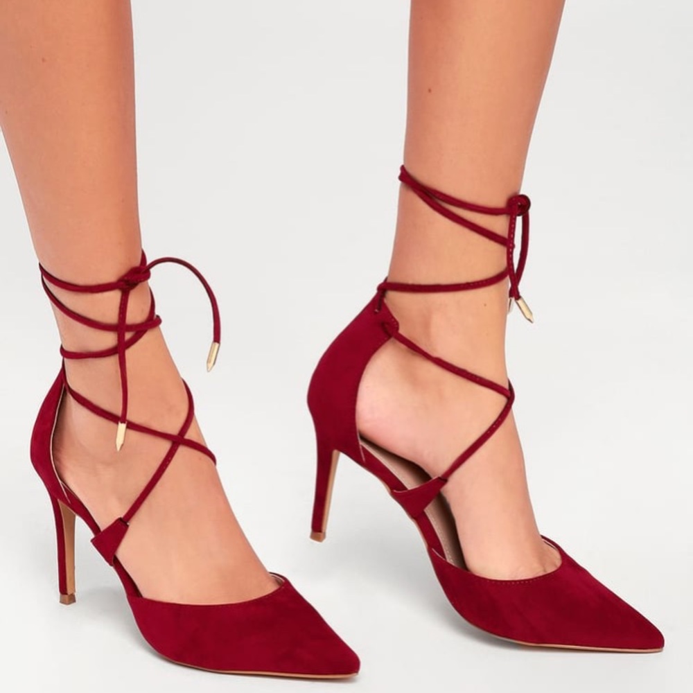 Lulus Burgundy Lace Up Heels